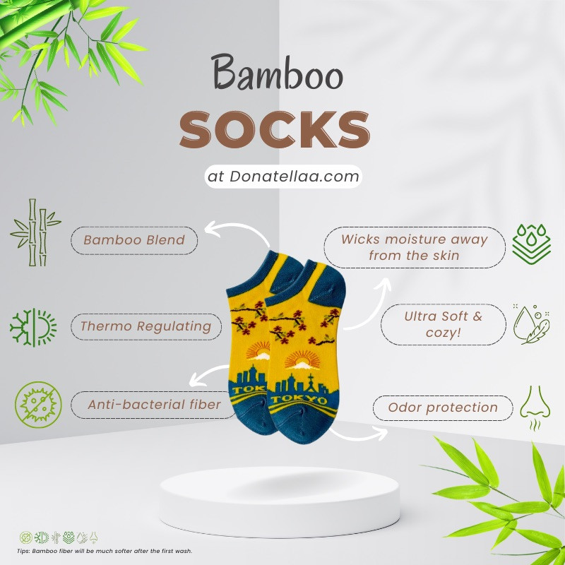 Men’s EU 39 - 43 Anti odor Bamboo Summer Ankle Socks Tokyo design Soft breathable Set of 4 Pairs